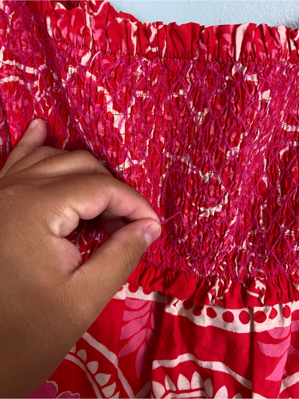 Farm Rio Summer Sunrise Mini Dress Red Pink Smocked Floral Small - Picture 4 of 11